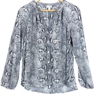 J Crew Womens Blouse Gray Black Snake Print Button Down Long Sleeve Flowy S